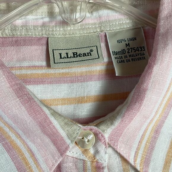 L.L. Bean Linen Button Up Long Sleeve Shirt Top Blouse Size Medium,Pink, Stripes - Picture 4 of 6